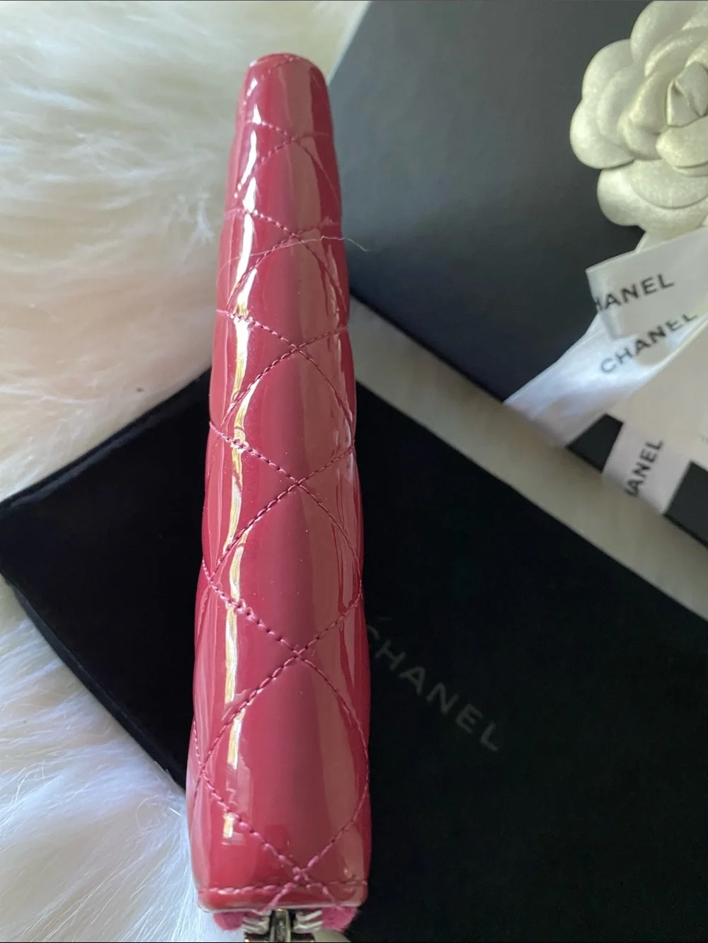 Chanel Patent Leather Brilliant Matelassé Long Zip Wallet in Rose Pink in Box